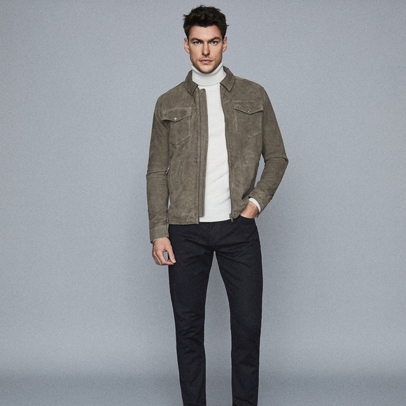 Reiss Cash Suede Jacket Men's Size Small in Greenish Brown